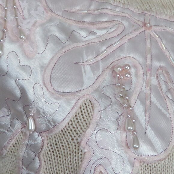 Vintage Sweater Shoulderpads 80s 90s Pastel Pink Floral Pearl Knit Cute Flower - Picture 5 of 7